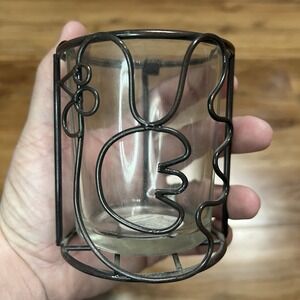 Chicken Tea Light Votive Candle Holder Clear Glass with Rustic Metal Holder 3.5"